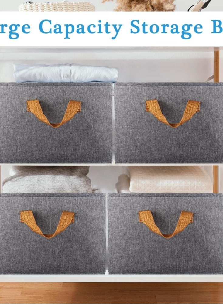 Large Fabric Storage Baskets for Shelves, Durable Foldable Storage Bins for Organizing Clothes, Sheets, Toys, Bookshelves, Fabric Basket, Linen Closet Organizers 3pcs 47x28cm  - Image 4