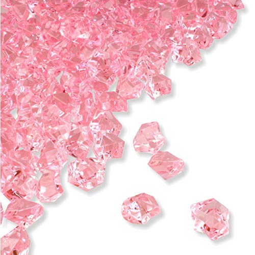 PMLAND Clear Fake Ice Rocks  550 Pcs Large Pink Acrylic Gems Crushed Plastic Diamonds 3 Lbs  225 Quarts Bulk Vase Filler for Centerpieces Wedding Theme Dcor Aquarium Table Scatter