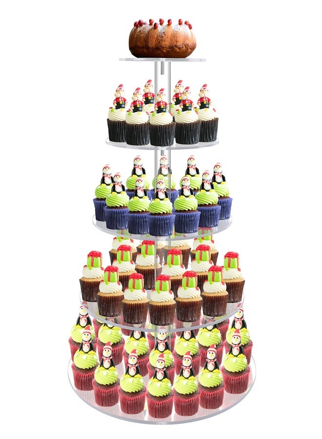 LoveDisplay Cupcake Stand, 5 Tier Large Cupcake Stand for 50 Cupcakes, Round Tiered Cupcake Holder, Clear Acrylic Cup Cake Tower Stand, Dessert Table Display Set for Party, Wedding, Birthday, Party, Halloween - Image 1