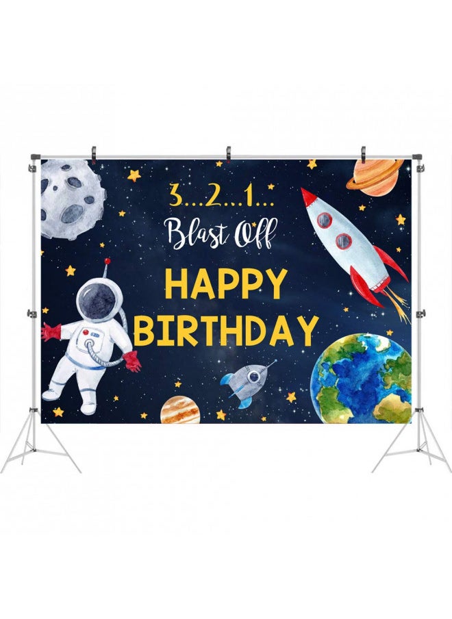 Ticuenicoa Ticuenicoa 7x5ft to The Moon Happy Birthday Backdrop for Boy Outer Space Rocket Astronaut Theme Backdrop Night Sky Gold Hanging Stars Planet Galaxy Photo Background Kids Birthday Party Decoration  - Image 2