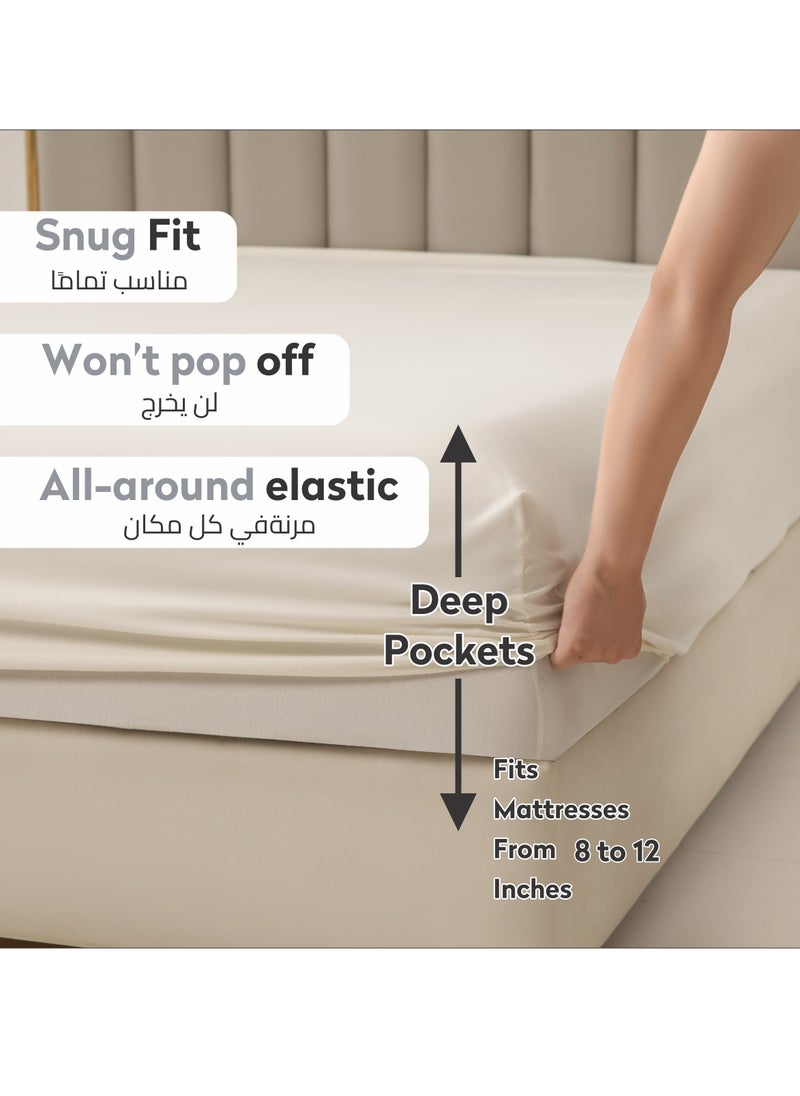 Donetella Bedding Fitted Sheet: 2-Pcs Single Size Solid Sheet With Pillowcases Set and Soft-Silky 30 Cm Extra Deep Brushed Microfiber Cooling Bed Sheet, Linen  - Image 2