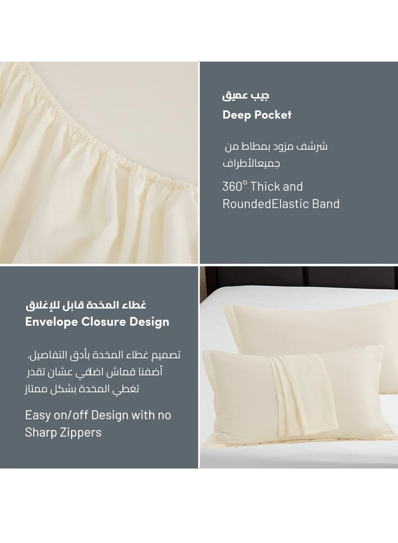 Donetella Bedding Fitted Sheet: 2-Pcs Single Size Solid Sheet With Pillowcases Set and Soft-Silky 30 Cm Extra Deep Brushed Microfiber Cooling Bed Sheet, Linen