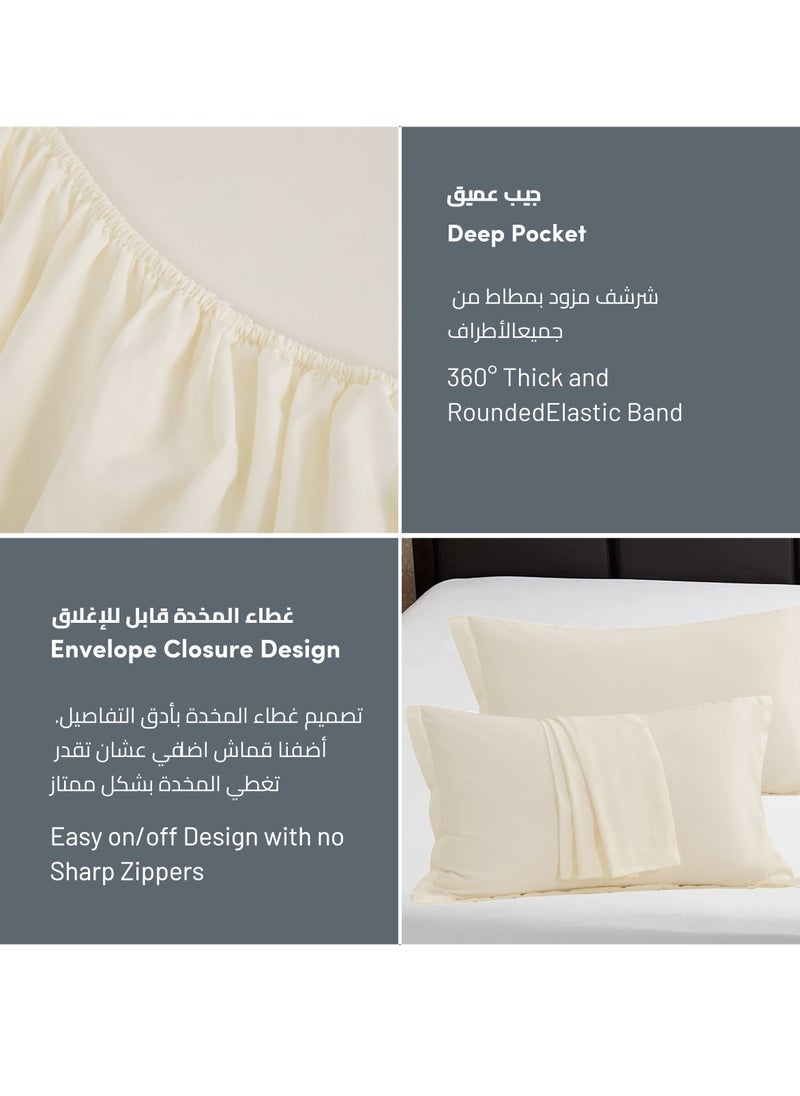 Bedding Fitted Sheet: 2-Pcs Single Size Solid Sheet With Pillowcases Set and Soft-Silky 30 Cm Extra Deep Brushed Microfiber Cooling Bed Sheet, Linen