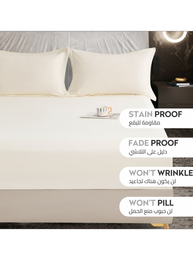 Donetella Bedding Fitted Sheet: 2-Pcs Single Size Solid Sheet With Pillowcases Set and Soft-Silky 30 Cm Extra Deep Brushed Microfiber Cooling Bed Sheet, Linen  - Image 4