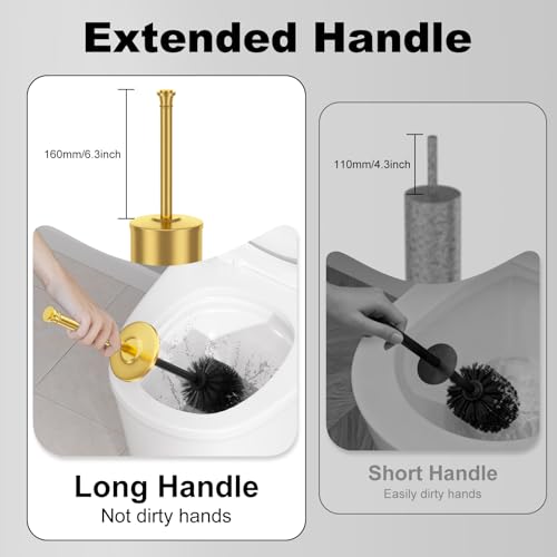 UNCONSIL Brass Toilet Brush and Holder，Long Handled Gold Toilet Brush for Bathroom，Stainless Steel Heavy Duty Toilet Bowl Brush,Removable Inner Bowl,Deep Cleaning Dense Bristles Cleaner Brush -Space Saving - Image 5