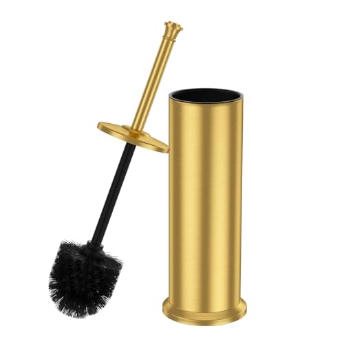 UNCONSIL Brass Toilet Brush and Holder，Long Handled Gold Toilet Brush for Bathroom，Stainless Steel Heavy Duty Toilet Bowl Brush,Removable Inner Bowl,Deep Cleaning Dense Bristles Cleaner Brush -Space Saving - Image 1