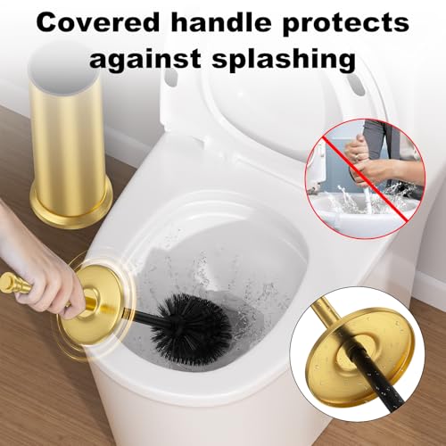 UNCONSIL Brass Toilet Brush and Holder，Long Handled Gold Toilet Brush for Bathroom，Stainless Steel Heavy Duty Toilet Bowl Brush,Removable Inner Bowl,Deep Cleaning Dense Bristles Cleaner Brush -Space Saving - Image 4