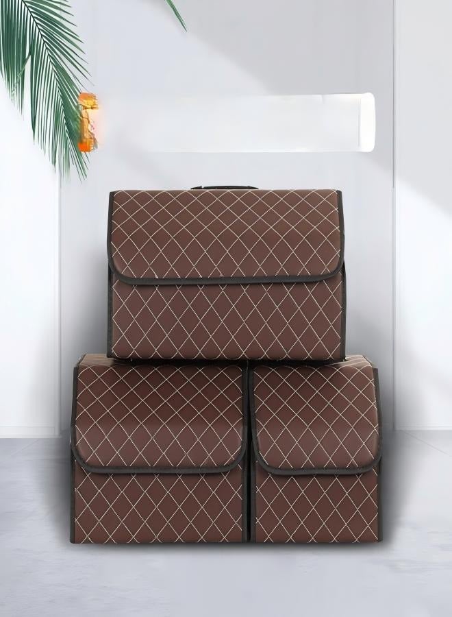 Occuwzz Car Trunk Storage Bag Foldable Multi Compartment Car Storage Bag Car Trunk Storage Bag Car Interior Accessories Coffee Color  - Image 2