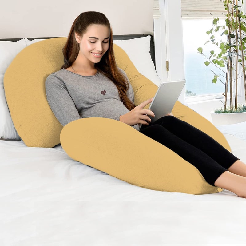 COOZLY C Shaped Pregnancy Pillow | Maternity Pillow|100% Cotton Removable Covers | Premium PregnoCare Fibres | Pregnancy Sleeping Pillow (02 Premium Lyte, Mustard) - Image 2