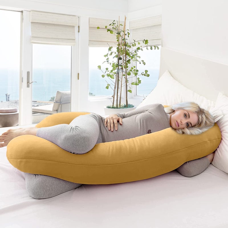 COOZLY C Shaped Pregnancy Pillow | Maternity Pillow|100% Cotton Removable Covers | Premium PregnoCare Fibres | Pregnancy Sleeping Pillow (02 Premium Lyte, Mustard) - Image 3