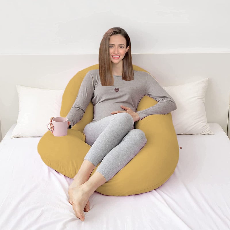 COOZLY C Shaped Pregnancy Pillow | Maternity Pillow|100% Cotton Removable Covers | Premium PregnoCare Fibres | Pregnancy Sleeping Pillow (02 Premium Lyte, Mustard) - Image 4