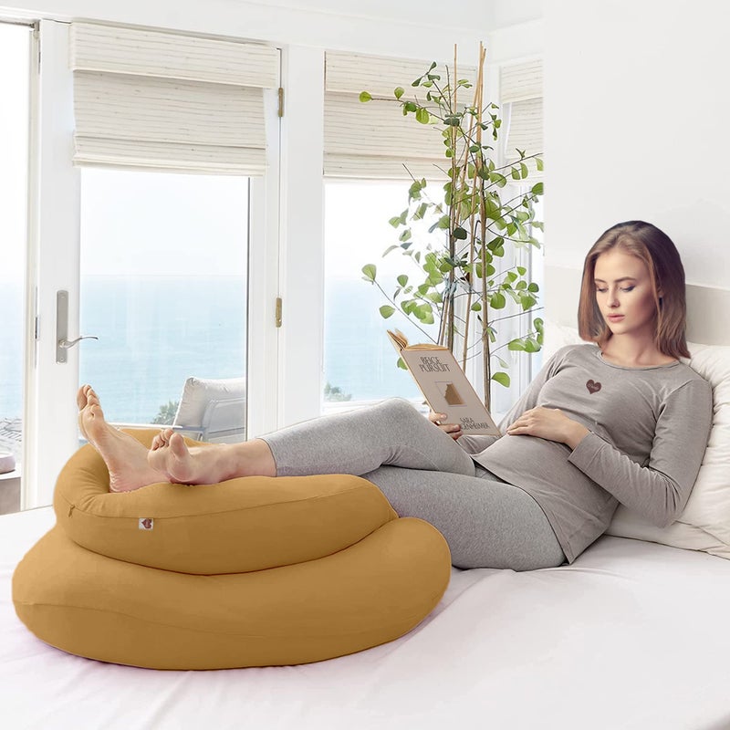 COOZLY C Shaped Pregnancy Pillow | Maternity Pillow|100% Cotton Removable Covers | Premium PregnoCare Fibres | Pregnancy Sleeping Pillow (02 Premium Lyte, Mustard) - Image 5