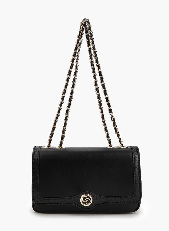 سيليست Solid Crossbody Bag with Chain Strap and Flap Closure