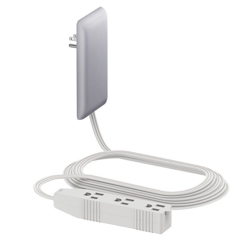 LIDER Flat-Face Outlet Extender with 3 Receptacles, Ultra-Thin Wall Plate Plug with Cord Extender and 3-Outlet Power Strip, 8ft Cord, LWE8-315-SV, ETL-Listed, Silver - Image 1