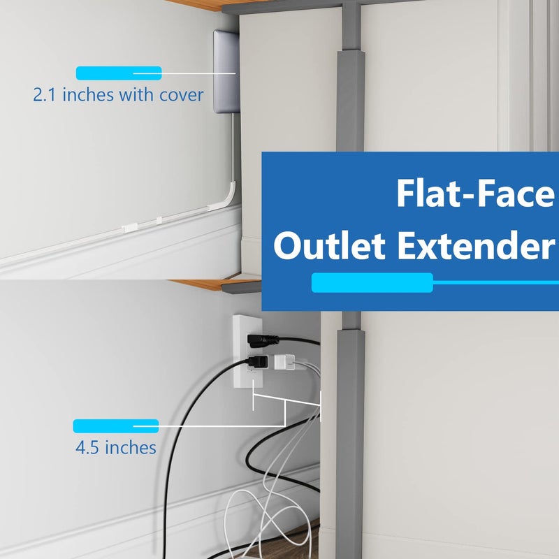 LIDER Flat-Face Outlet Extender with 3 Receptacles, Ultra-Thin Wall Plate Plug with Cord Extender and 3-Outlet Power Strip, 8ft Cord, LWE8-315-SV, ETL-Listed, Silver - Image 2