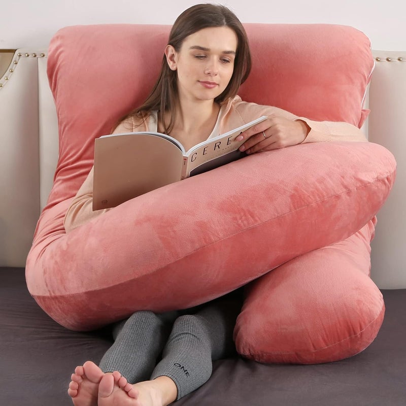 Elover Pregnancy Pillow U-Shaped Full Body Maternity Support Pillow for Pregnant Women with Replaceable and Washable Velvet Cover Size 60" (Velvet, Pink) - Image 5