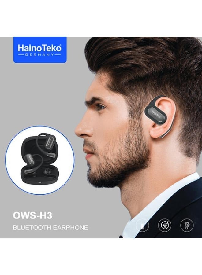 Haino Teko OpenFit Bluetooth Earphones with High-Quality Sound, Super Clear Mic, and Touch Controls – Stylish & Comfortable Black Wireless Earbuds for Music, Calls, and Sports. - Image 2