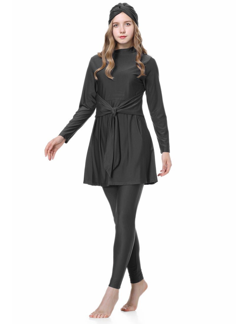 2022 New Muslim Swimwear Anti-UV Three-Piece Set L005 Blue - Image 3