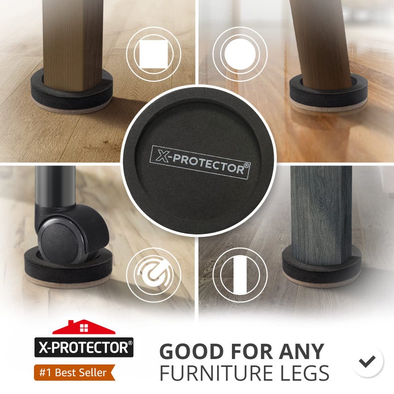 X-Protector Felt Furniture Sliders for Hardwood Floors X-PROTECTOR 8 PCS 4 3/4â€ - Furniture Slider with Unique Design - Heavy-Duty Furniture Movers for Hard Surfaces - Felt Sliders - Move Your Furniture Easily! - Image 2