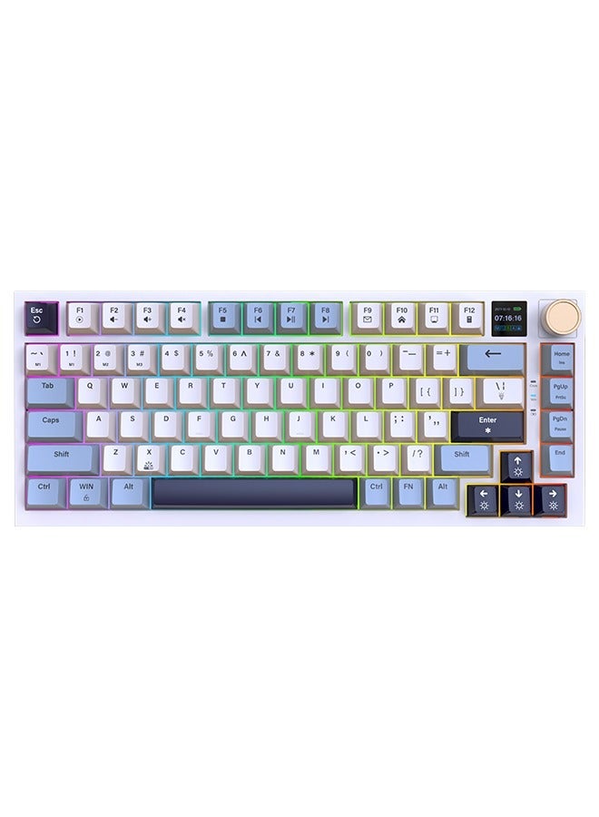 JeDEL RGB Wireless Gasket Mechanical Keyboard,Triple Mode Bluetooth5.0/2.4G/USB-C 87 Keys Hot Swappable Gaming Keyboard, 4000 mAh Battery 1.2'' HD OLED Display Volume Rotary Button for Games and Work, White and Blue - Image 1