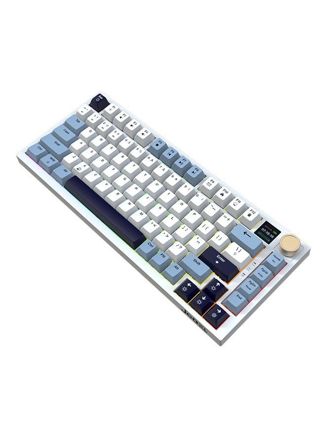 JeDEL RGB Wireless Gasket Mechanical Keyboard,Triple Mode Bluetooth5.0/2.4G/USB-C 87 Keys Hot Swappable Gaming Keyboard, 4000 mAh Battery 1.2'' HD OLED Display Volume Rotary Button for Games and Work, White and Blue - Image 3