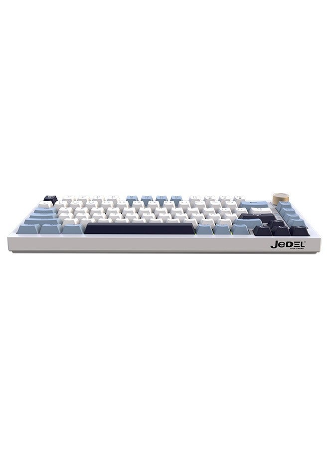 JeDEL RGB Wireless Gasket Mechanical Keyboard,Triple Mode Bluetooth5.0/2.4G/USB-C 87 Keys Hot Swappable Gaming Keyboard, 4000 mAh Battery 1.2'' HD OLED Display Volume Rotary Button for Games and Work, White and Blue - Image 4