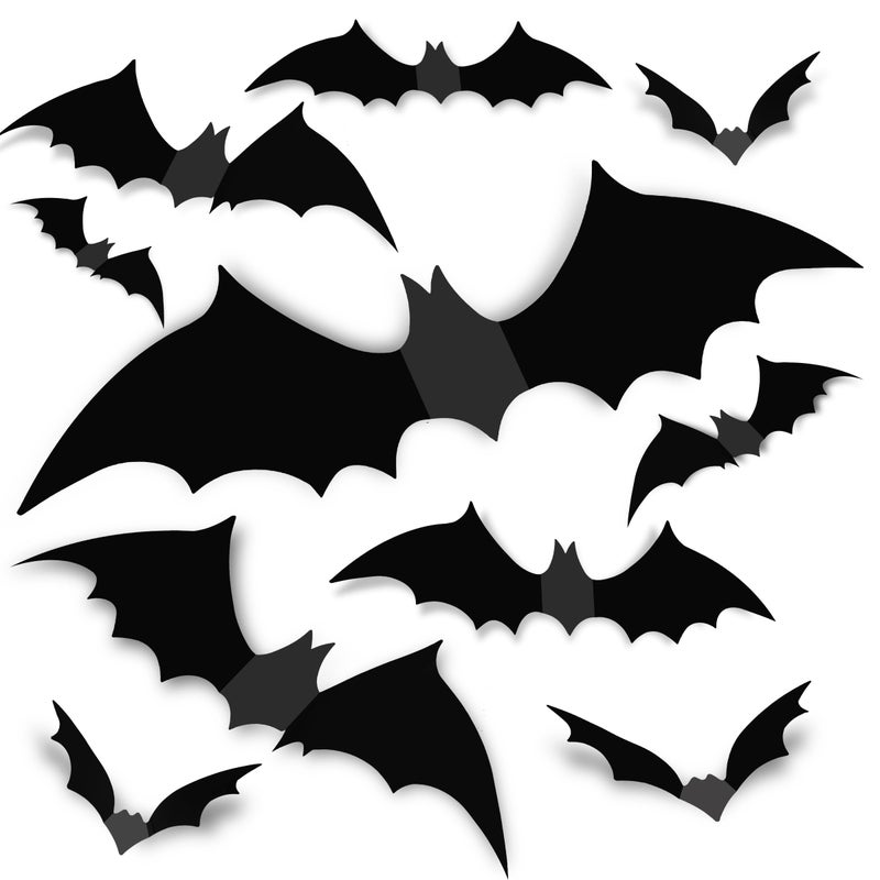 Bats Wall Decor 120 Realistic PVC 3D Black Scary Bat Wall Stickers for Creepy Home Decor Halloween Party Decorations DIY Wall Decal for Bathroom Indoor Use