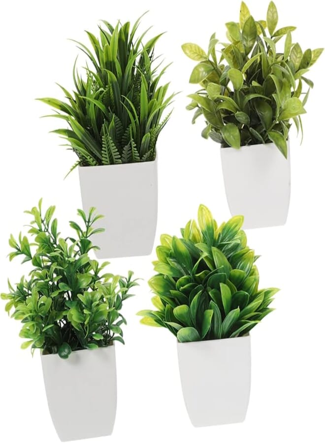 FOMIYES 4pcs Small Fake Plants in White Planters Artificial Succulent Plants Decorative Faux Succulent Potted Fake Cactus Cacti Plants in Pots for Office Bathroom Desk Greenery