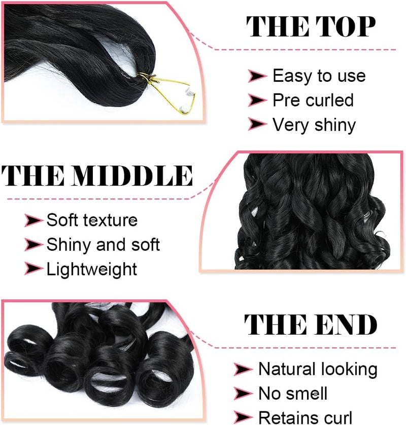 WIPPORYA 6packs French Curl Braiding Hair 18 Inch Loose Wave Bouncy Braiding Hair Pre Stretched 100/pack Yaki Curly Braiding Hair for Black Women Hair Extensions (1B) - Image 4