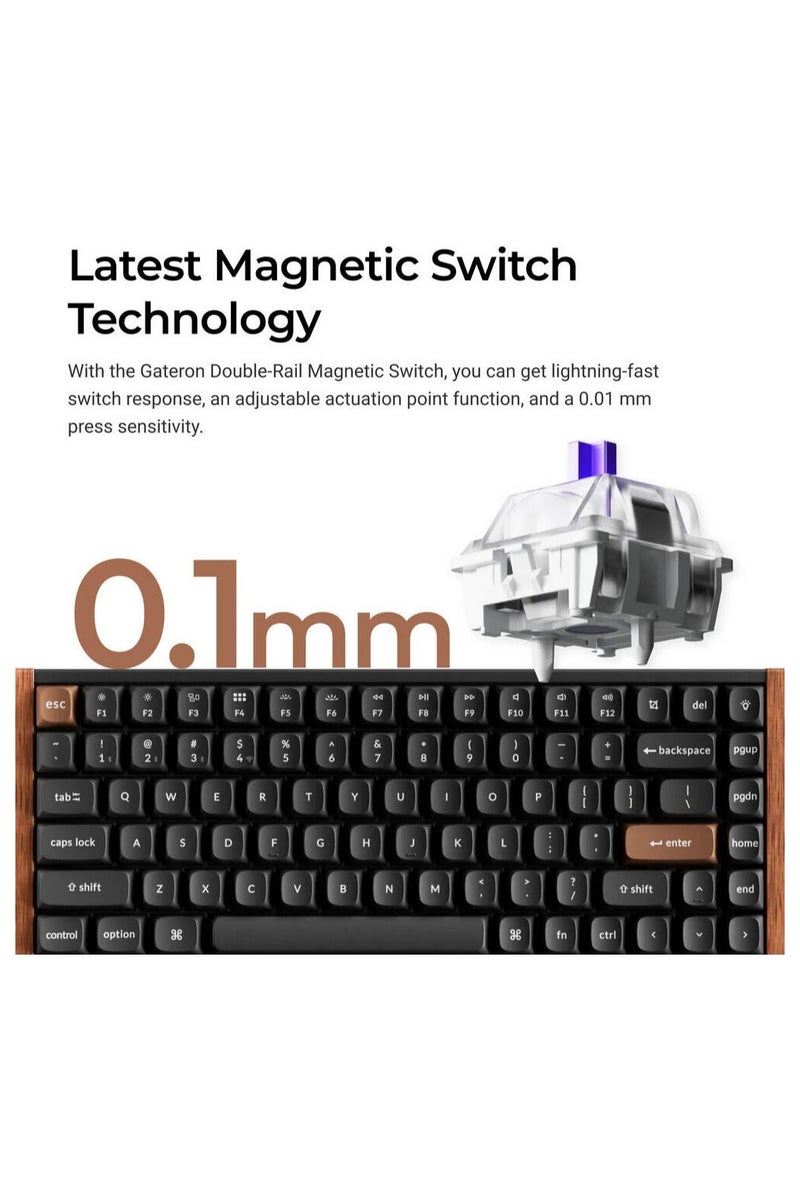 Keychron Keychron K2 HE Wireless Mechanical Keyboard, 75% Layout, Gateron Magnetic Hall Effect Switches, Hot-Swappable, Adjustable Actuation (0.2–3.8mm), Rapid Trigger, RGB Backlit, Tri-Mode (2.4GHz, Bluetooth 5.2, USB-C), English-Arabic Keycaps, Aluminum Frame, 4000mAh Battery, Black | K2H-F1-AR  - Image 2