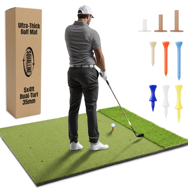 SQUALLINE Ultra Thick 20MM EVA Base 5x4ft Premium Golf Mat | Dual Turf Design | Golf Mats Practice Indoor, Outdoor, with Simulator or Net | Thick Golf Hitting Mat | Durable Golf Practice Mat & Tees - Image 1