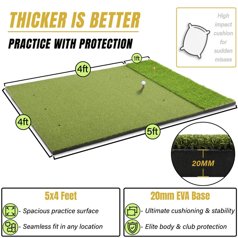 SQUALLINE Ultra Thick 20MM EVA Base 5x4ft Premium Golf Mat | Dual Turf Design | Golf Mats Practice Indoor, Outdoor, with Simulator or Net | Thick Golf Hitting Mat | Durable Golf Practice Mat & Tees - Image 5
