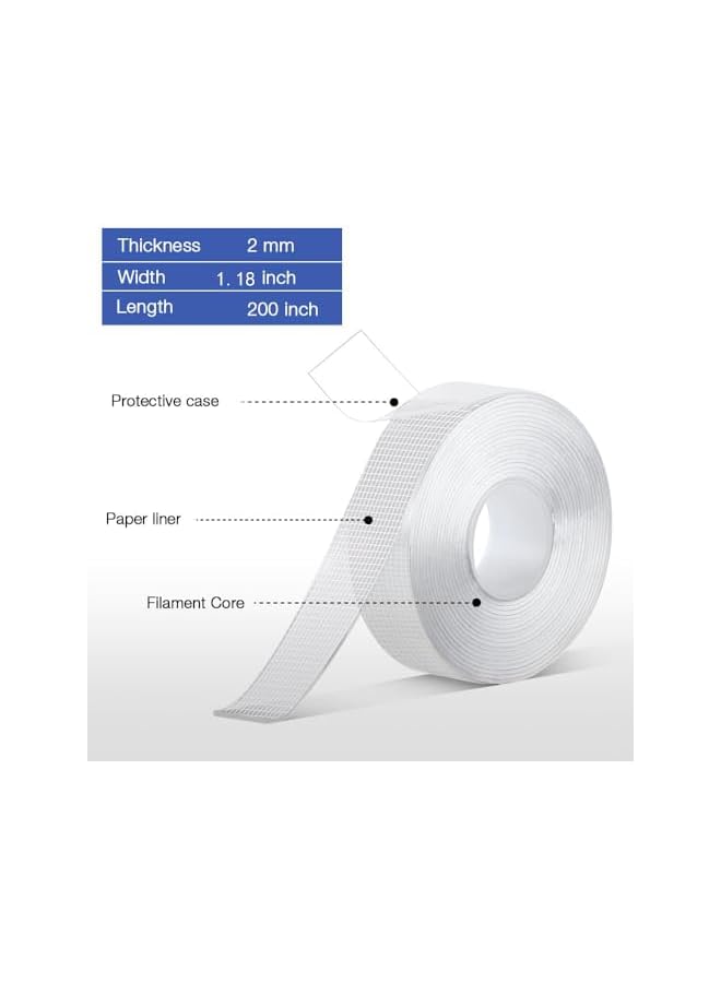 PROMASS promass Reusable Double Sided Adhesive Tape Heavy Duty,Removable Filament Core Clear & Tough Nano Mounting Tape Heavy Duty for Walls/Poster/Wall Hanging/Craft Mounting 1.18 Inch x 16.4FT  - Image 3