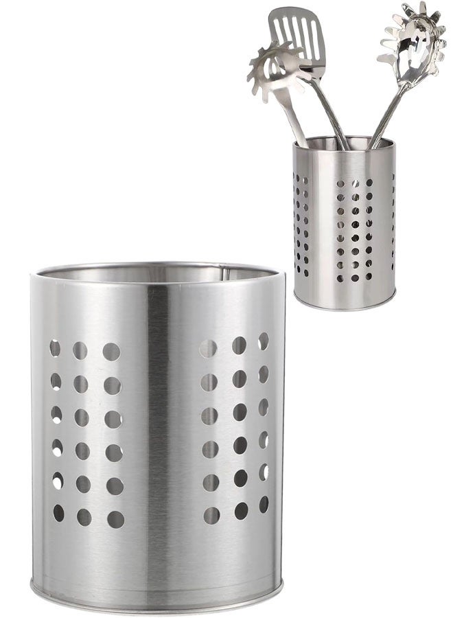 Stainless Steel Dotted Design Cutlery  Holder,Multipurpose Cutlery Holder Pen Holder, Brush Stand, Silver Color - Image 1
