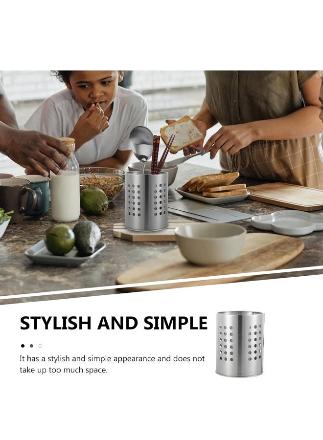 Stainless Steel Dotted Design Cutlery  Holder,Multipurpose Cutlery Holder Pen Holder, Brush Stand, Silver Color - Image 4