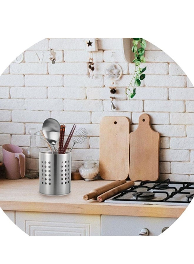 Stainless Steel Dotted Design Cutlery  Holder,Multipurpose Cutlery Holder Pen Holder, Brush Stand, Silver Color - Image 3