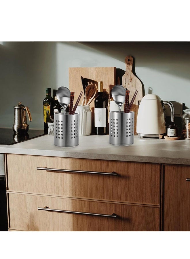 Stainless Steel Dotted Design Cutlery  Holder,Multipurpose Cutlery Holder Pen Holder, Brush Stand, Silver Color - Image 5