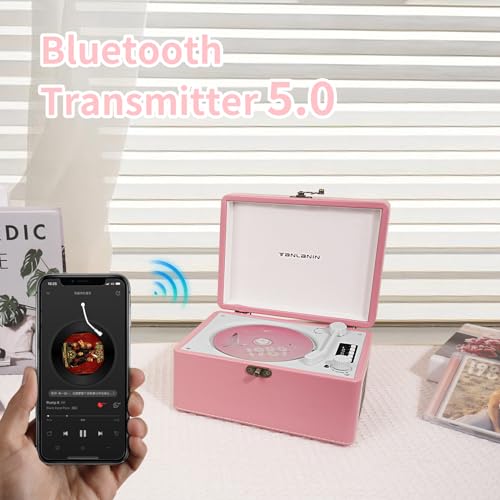 TANLANIN CD Player Portable for Home with Upgraded Speakers Bluetooth inOut Rechargeable Desktop CD Player with LED Screen Boombox Wireless Transmission Headphone Jack Light Pink - Image 3