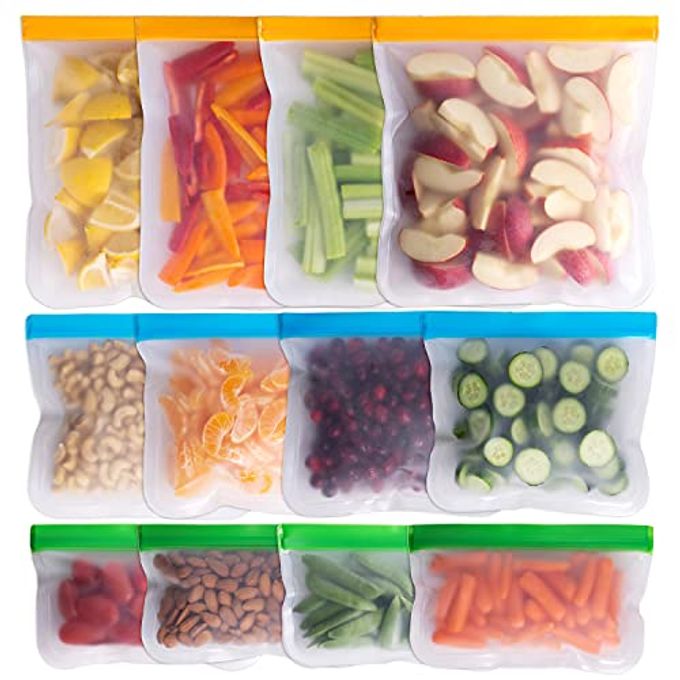 REUSABLE FOOD STORAGE BAGS 12 PACK BPAFREE EXTRA THICK LEAKPROOF FREEZER LUNCH CARRIERS 4 GALLON SANDWICH SNACK OPTIONS REUSABLE LUNCH BAGS