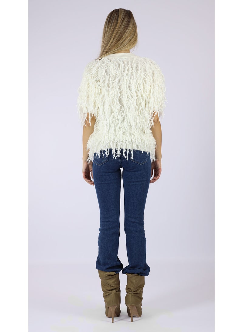 KYVELi Women’s Shaggy Textured Knit Top – Off White - Image 5