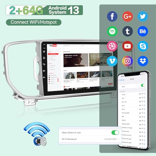 EKAT راديو سيارة EKAT [2+64G] لكيا سبورتاج KX5 2016 2017 2018، شاشة تعمل باللمس 9 بوصة أندرويد 13، ستيريو سبورتاج، كار بلاي/أندرويد أوتو/صوت EQ/تحكم عبر عجلة القيادة/Bluetooth/26 ثيمات سطح مكتب - Image 3