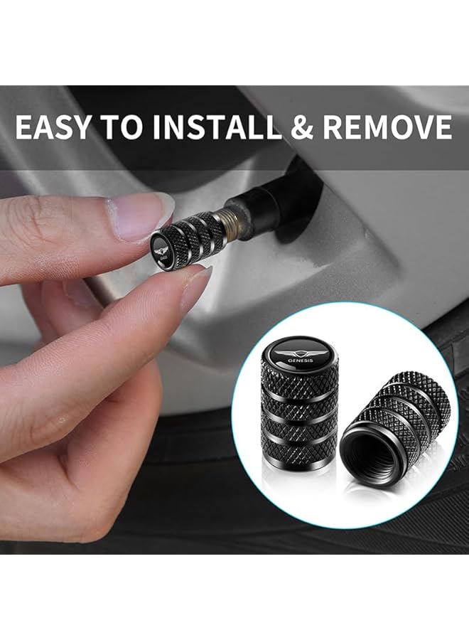 Metal Auto Tire Valve Stem Compatible with Genesis G70 G80 G90 GV60 GV70 GV80 Trim Accessories 4pcs Black