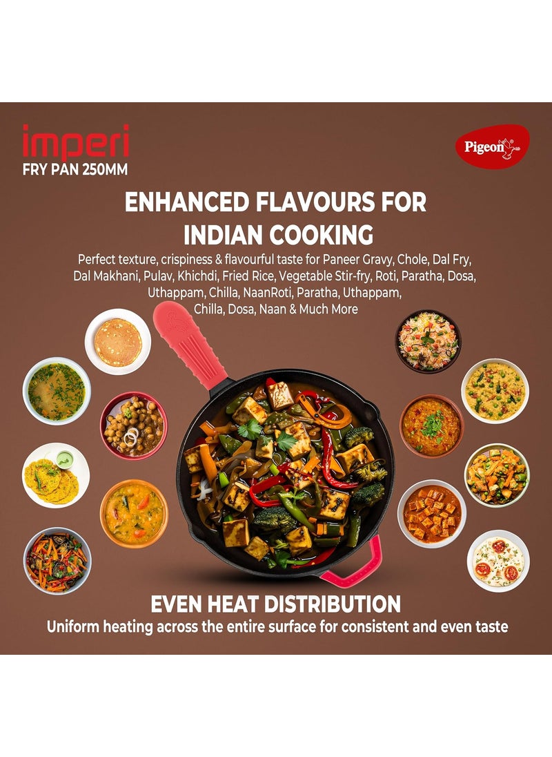 pigeon Pigeon by Stovekraft Cast Iron Frying Pan, 25 cm | Naturally Nonstick | Pre-Seasoned with 100% Vegetable Oil | Toxin-Free | Perfect Crisping | Stylish Handle | Bring Back Nostalgic Taste in Cooking  - Image 2