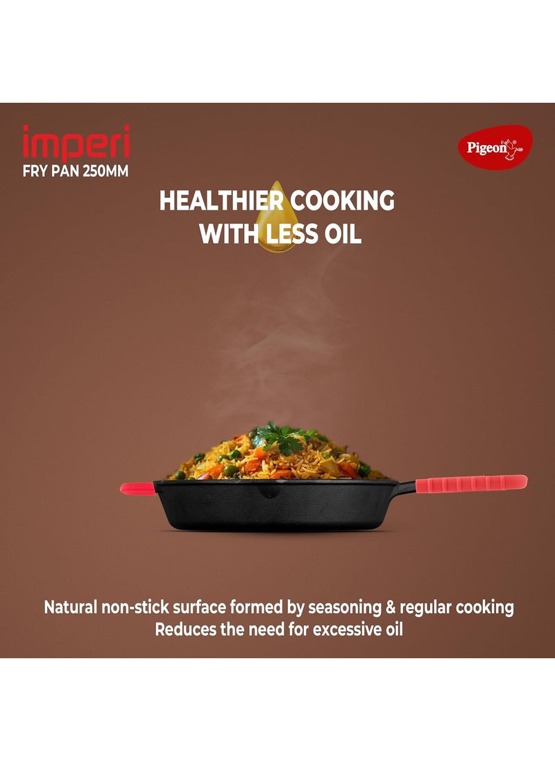 pigeon Pigeon by Stovekraft Cast Iron Frying Pan, 25 cm | Naturally Nonstick | Pre-Seasoned with 100% Vegetable Oil | Toxin-Free | Perfect Crisping | Stylish Handle | Bring Back Nostalgic Taste in Cooking  - Image 3