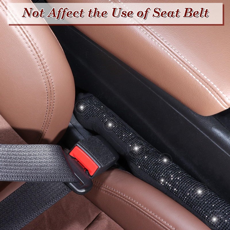 ToBeQueen Car Seat Gap Filler Black, Bling Car Accessories for Women Universal Fit for Car Truck SUV, 2 Pack Handmade Crystal Rhinestone Diamond Seat Gap Blocker Stop Things from Dropping(Black) - Image 3