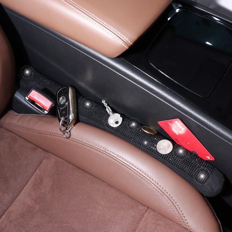 ToBeQueen Car Seat Gap Filler Black, Bling Car Accessories for Women Universal Fit for Car Truck SUV, 2 Pack Handmade Crystal Rhinestone Diamond Seat Gap Blocker Stop Things from Dropping(Black) - Image 4