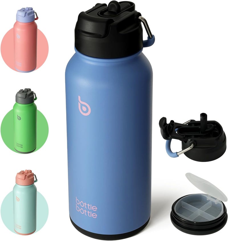 BOTTLE BOTTLE 32oz Insulated Stainless Steel Water Bottle with Straw and Dual-use Lid (Sky Summer) - Image 1
