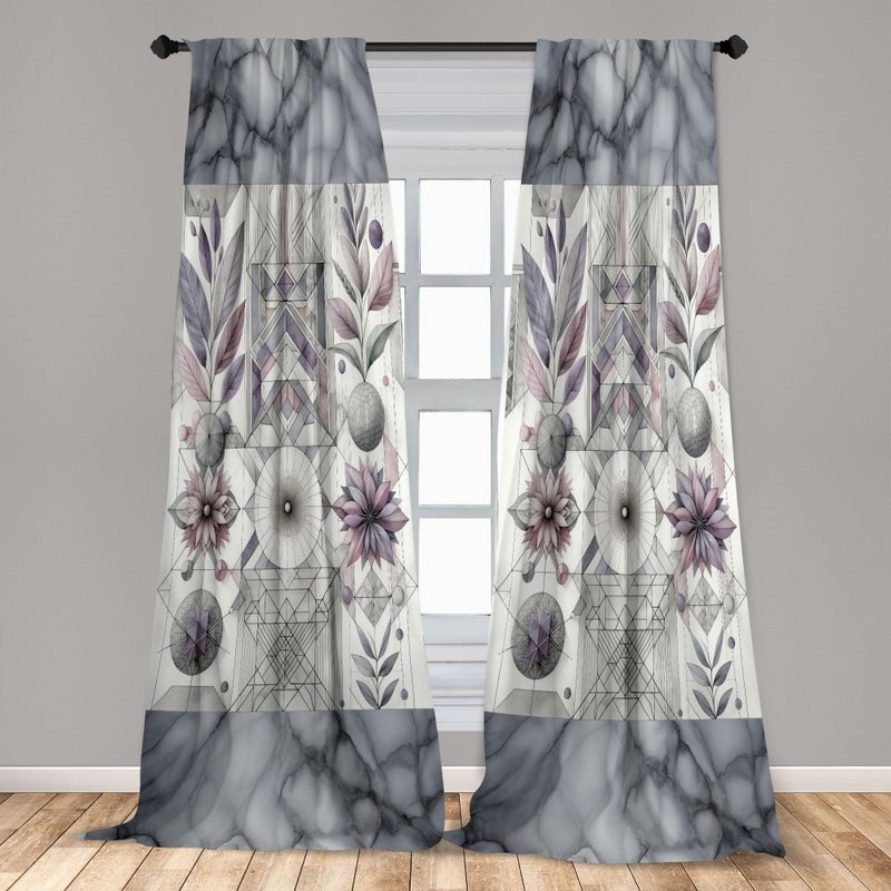 Ambesonne Geometric Floral Window Curtains  Classic Marble Print Ornate Leafy Flowers and Futurist Stripes  Lightweight Decor 2-Panel Set with Rod Pocket  Pair of - 28"" x 95""  Ceil Blue Laurel Green - Image 3