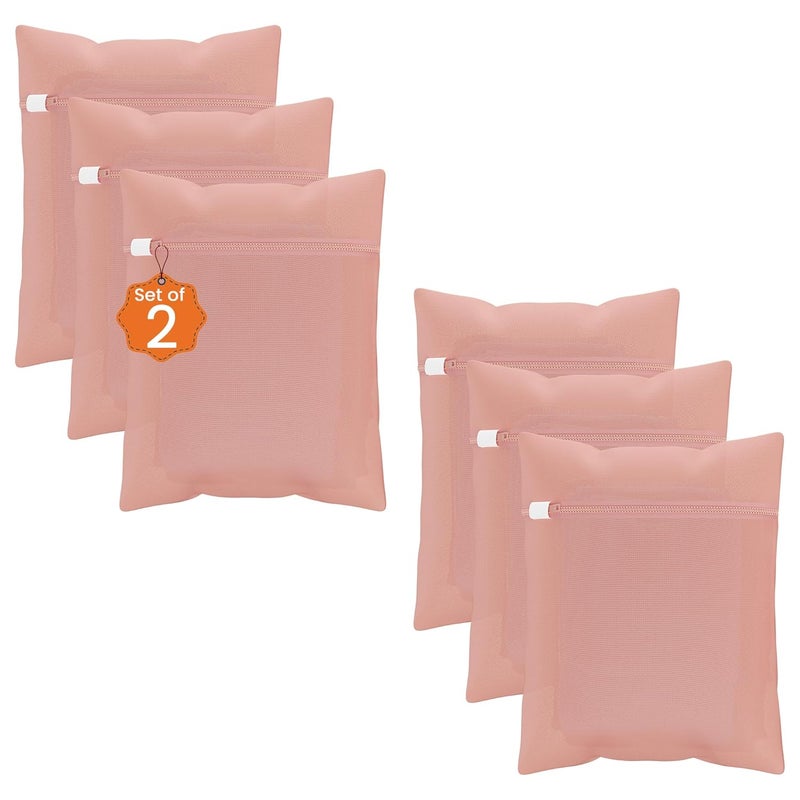 Kuber Industries Set of 6 Polyester Mesh Laundry Bag with Zip Reusable Washing Bags for Washing Machine Ideal for Delicate Fabrics Lingerie Shoes Protection YZ6PNK Plain Peach - Image 1