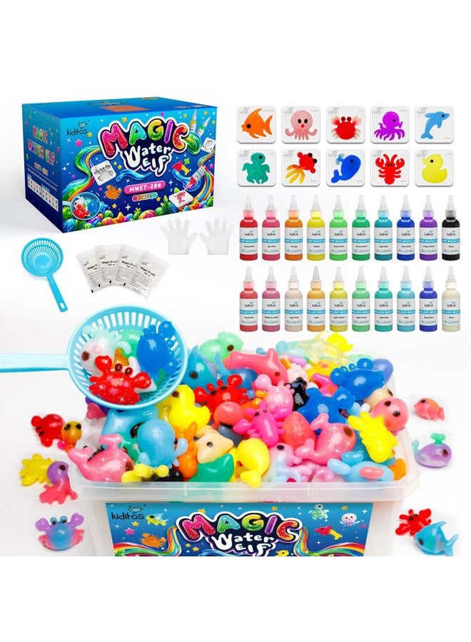 Kiditos 20 Colors New Magic Water ELF Toy Kit,Including 10 Colors Magic Gel,10 Colors Sparkling Magic Gel,10 Sea Creatures Molds,6 Dinosaur Eggs,Water Spirt DIY Kit,Arts&Crafts STEM Birthday Gifts - Image 1